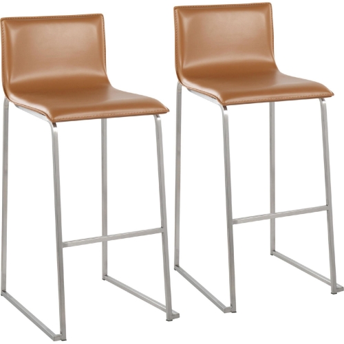 Mara 30" Bar Stool in Camel Leatherette & Stainless Steel (Set of 2)